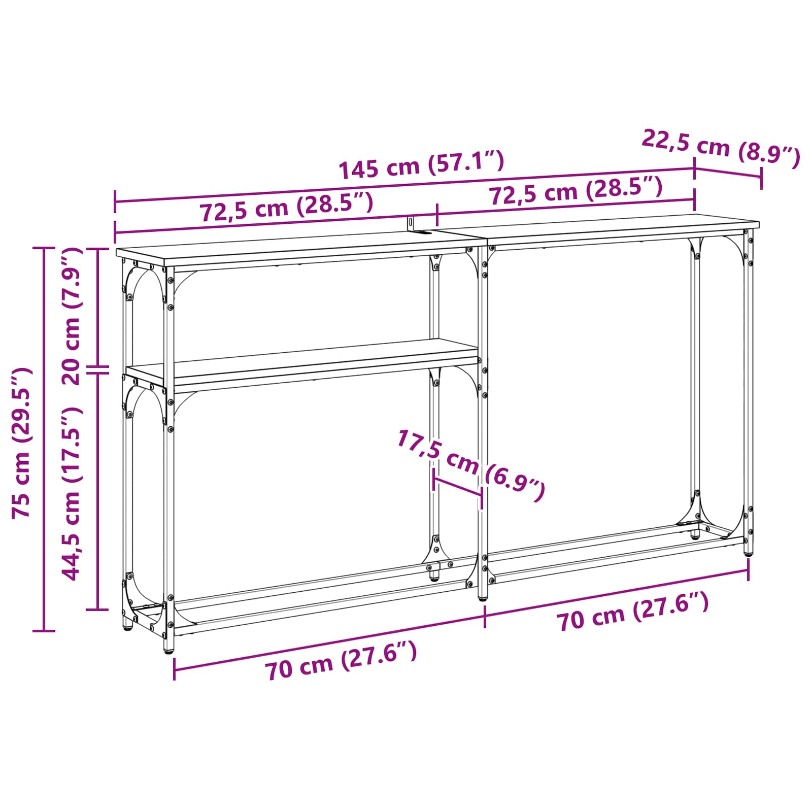 Konsolentisch Altholz 145 x 22,5 x 75 cm Holzwerkstoff