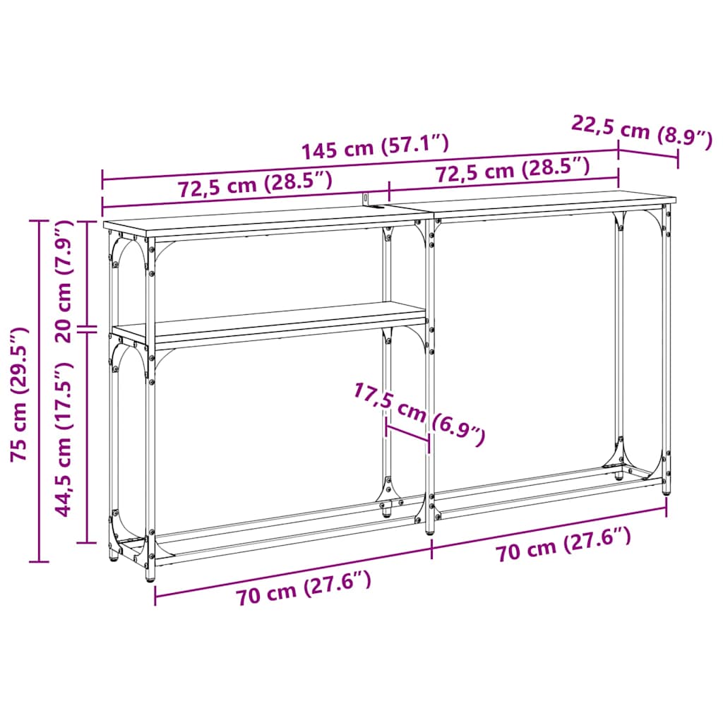 Konsolentisch Schwarz Eichen-Optik 146 x 22.5 x 75 cm