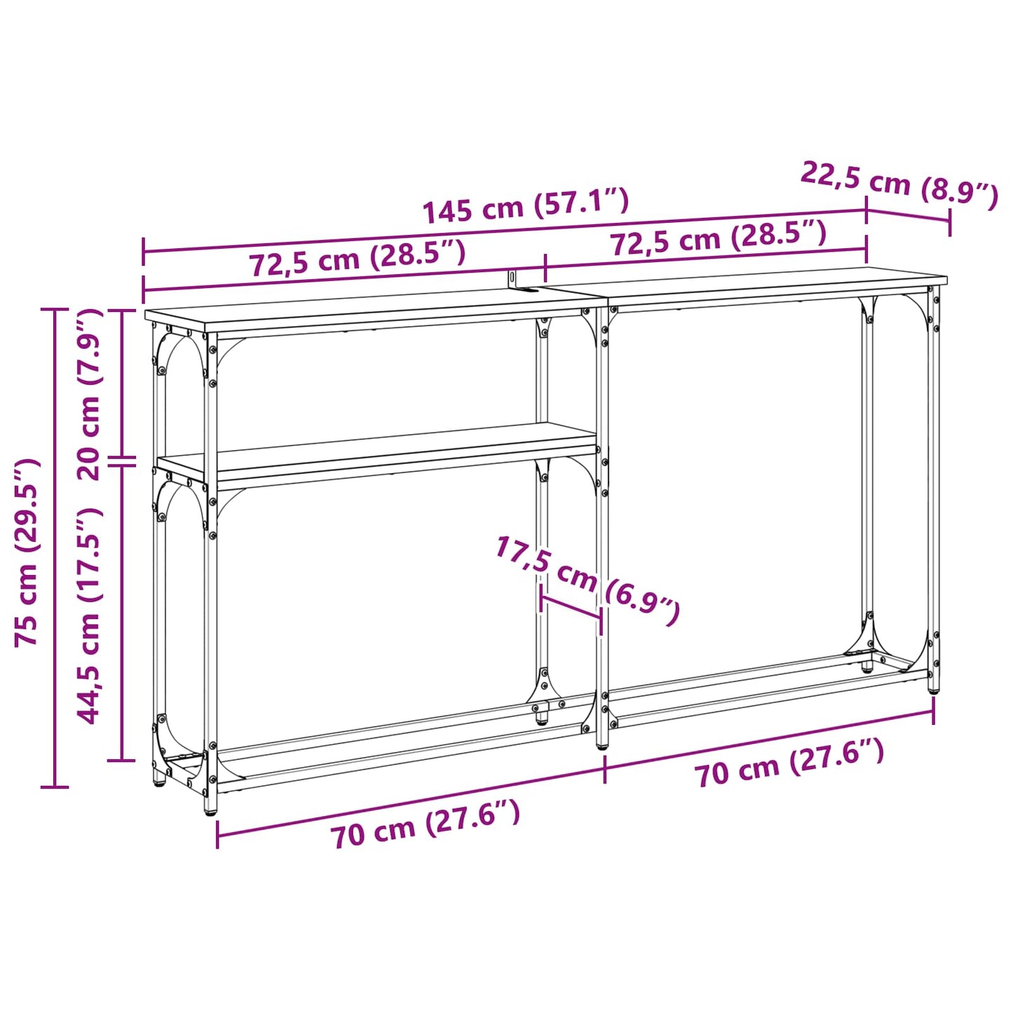 Konsolentisch Schwarz Eichen-Optik 146 x 22.5 x 75 cm