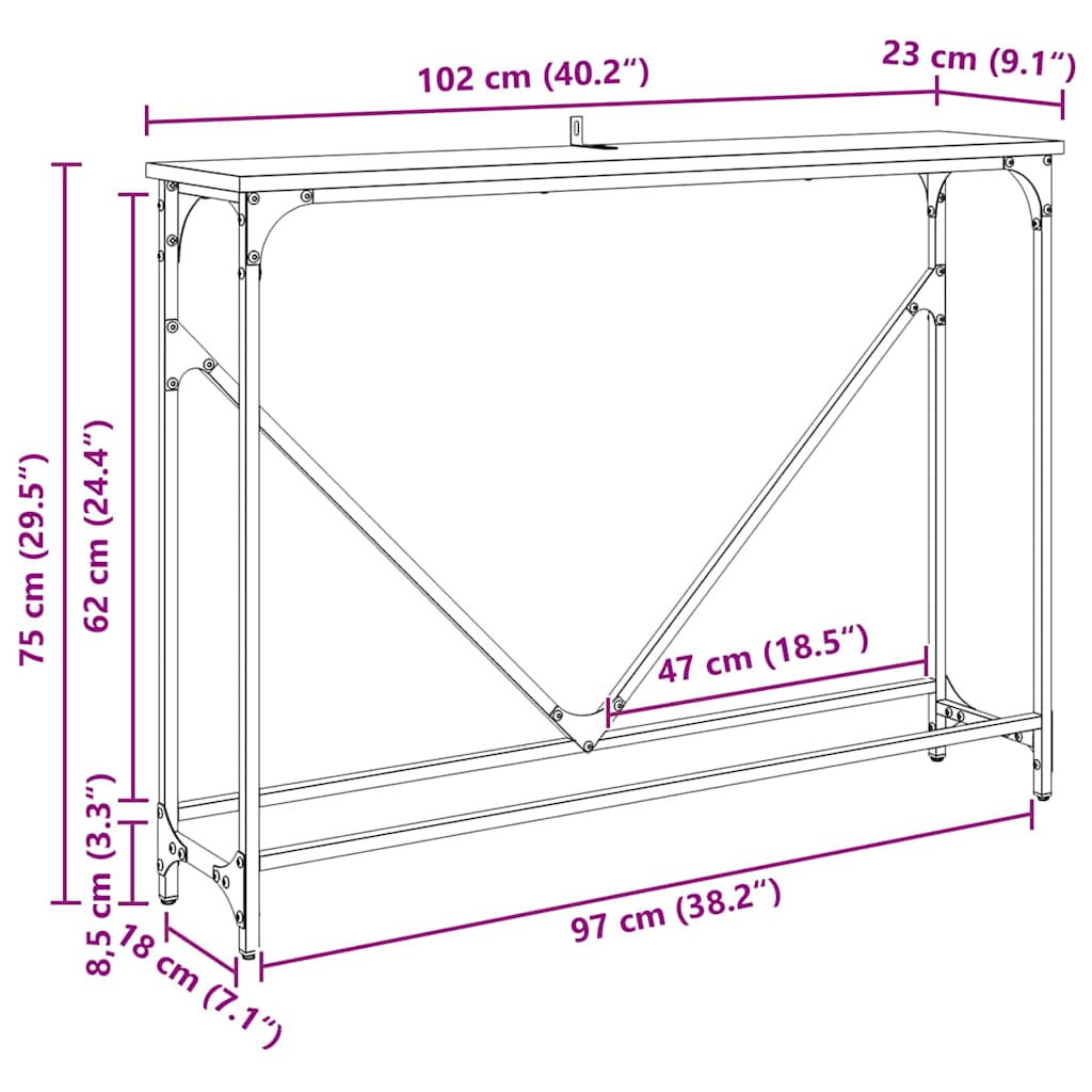 Konsolentisch Artisan-Eiche 102 x 23 x 75 cm Holzwerkstoff