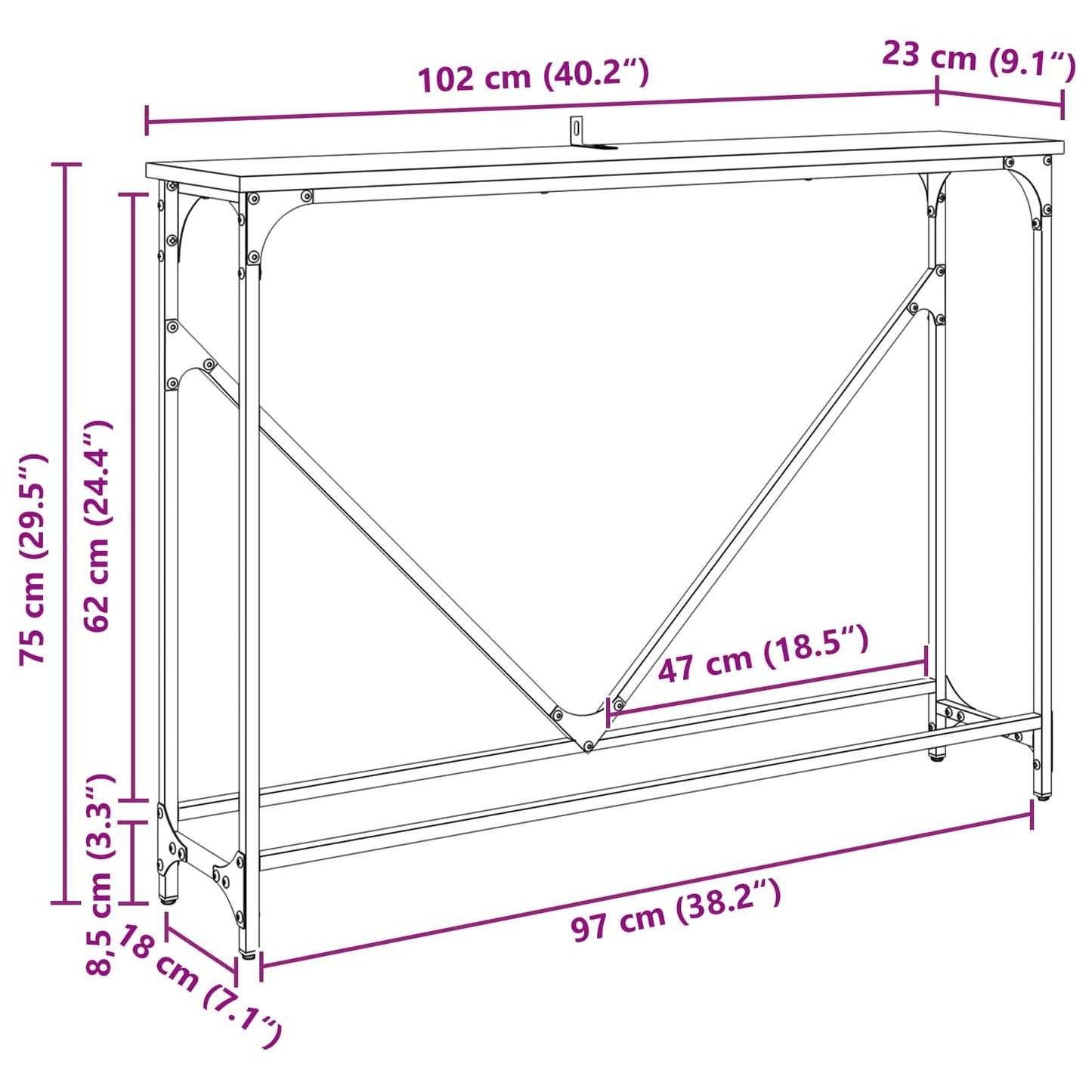 Konsolentisch Artisan-Eiche 102 x 23 x 75 cm Holzwerkstoff