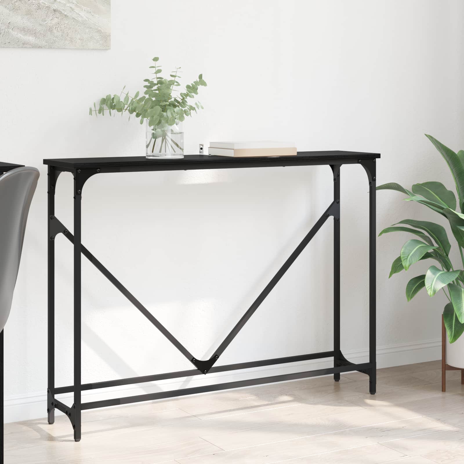 Konsolentisch Schwarz Eichen-Optik 102 x 23 x 75 cm