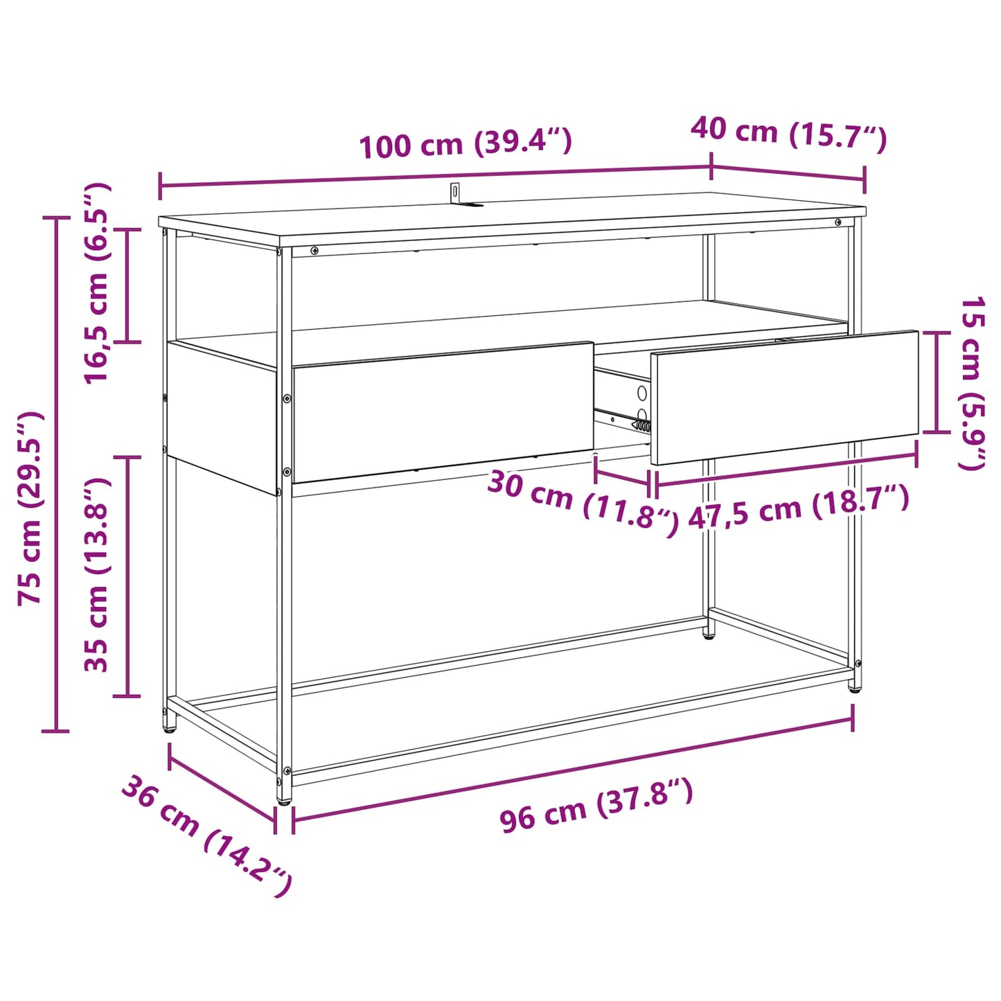 Konsolentisch Altholz 100 x 40 x 75 cm Holzwerkstoff