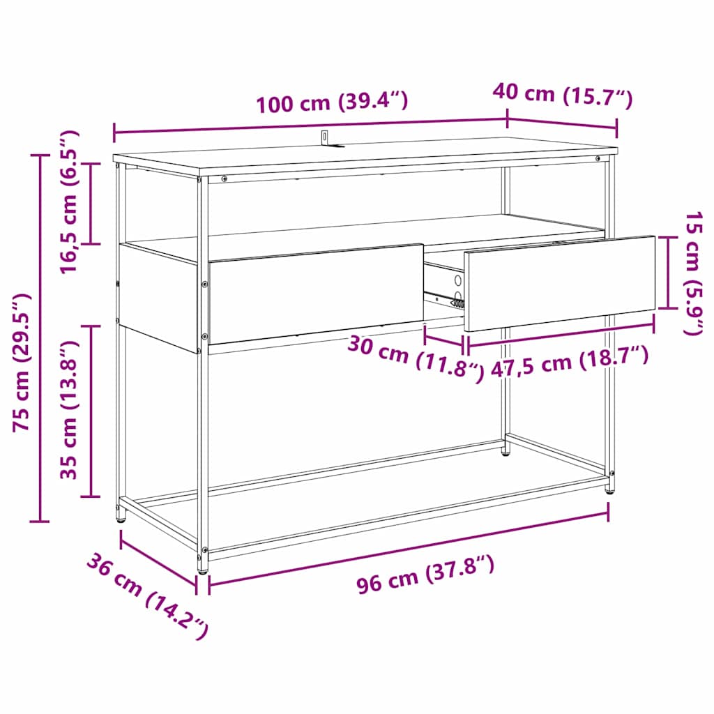 Konsolentisch Artisan-Eiche 100 x 40 x 75 cm Holzwerkstoff