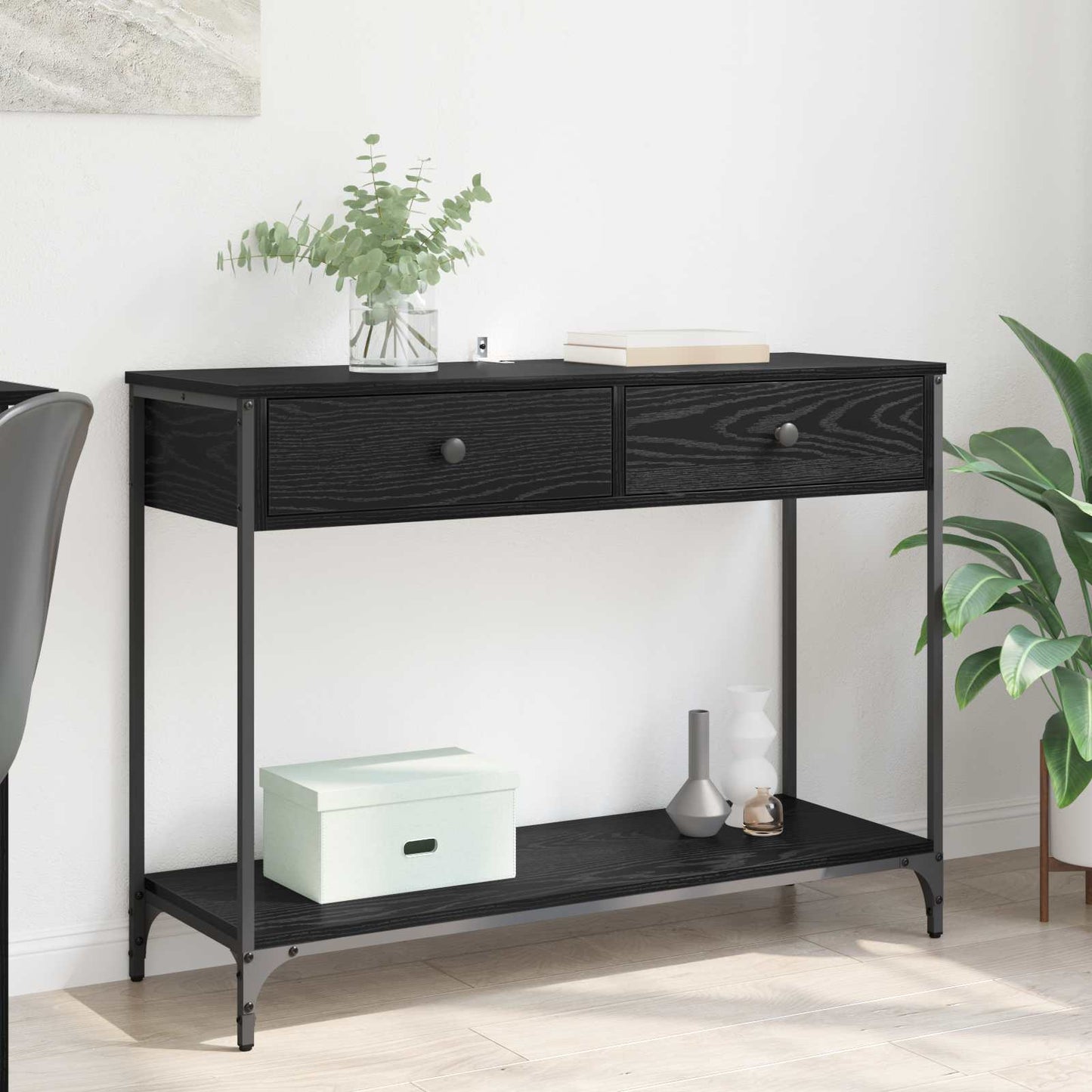 Konsolentisch Schwarz Eichen-Optik 100 x 34,5 x 75 cm