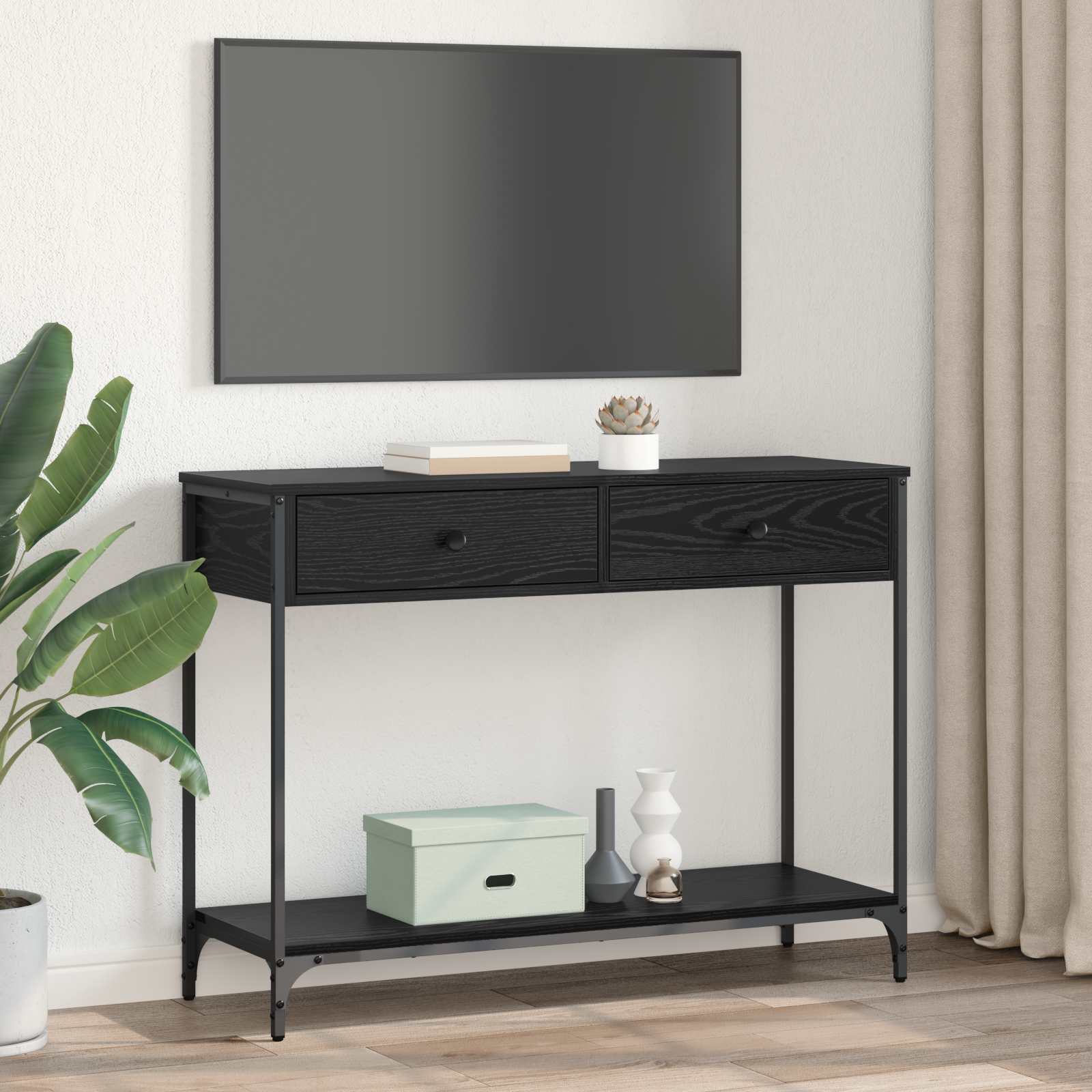 Konsolentisch Schwarz Eichen-Optik 100 x 34,5 x 75 cm