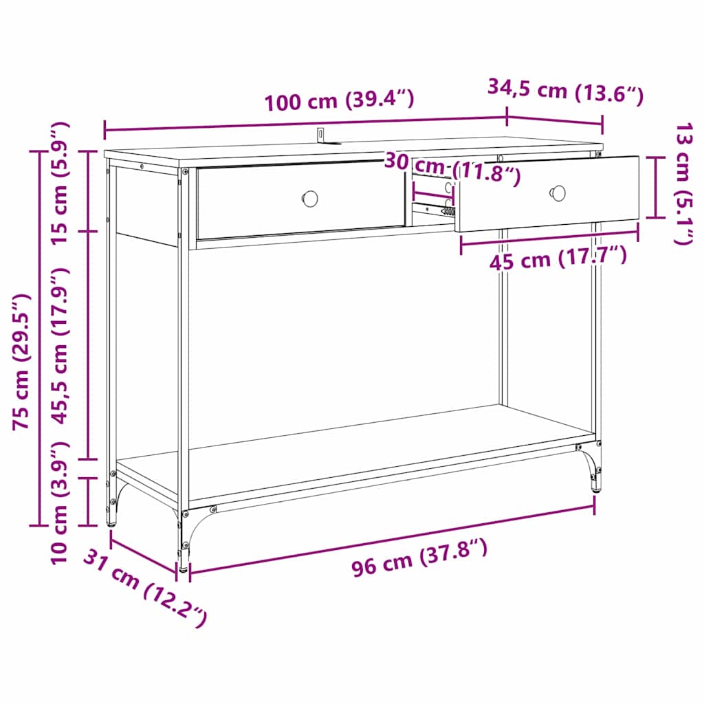 Konsolentisch Schwarz Eichen-Optik 100 x 34,5 x 75 cm