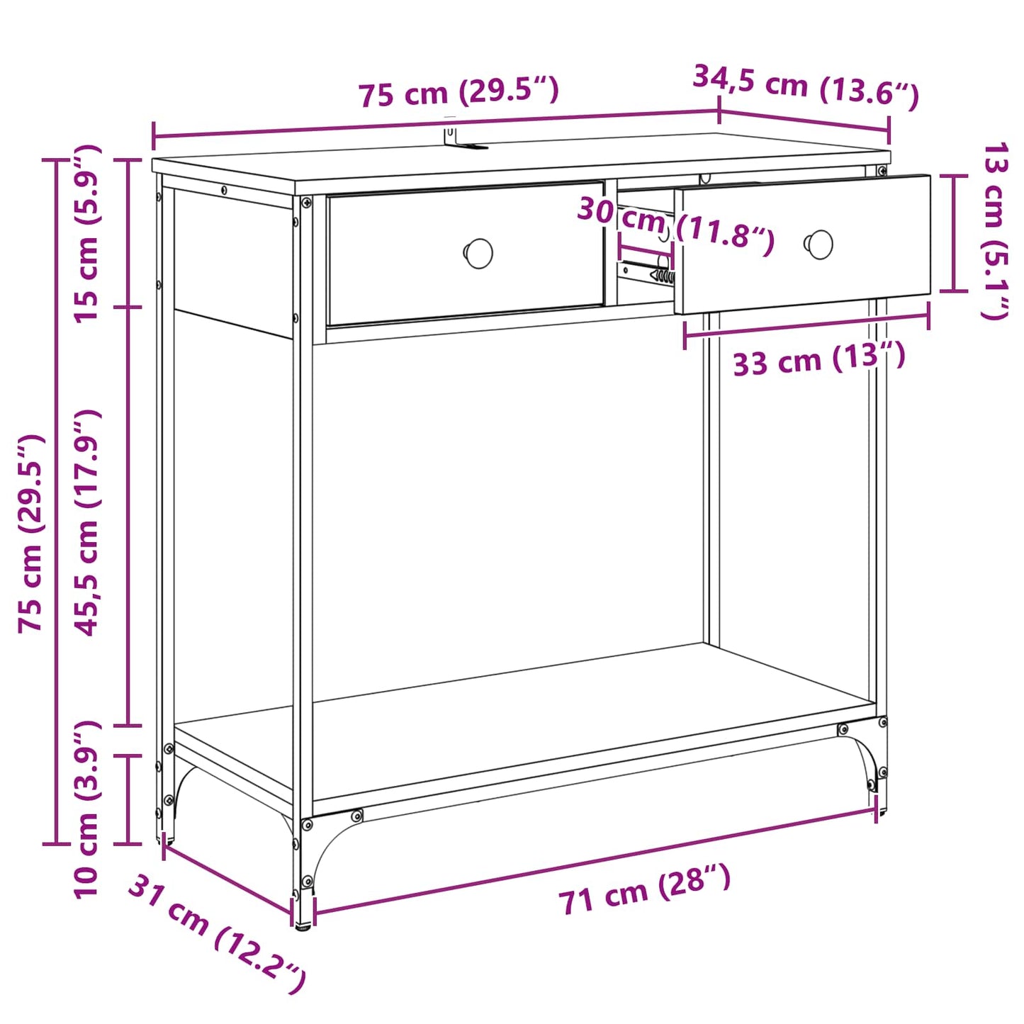 Konsolentisch Artisan-Eiche 75 x 34,5 x 75 cm Holzwerkstoff