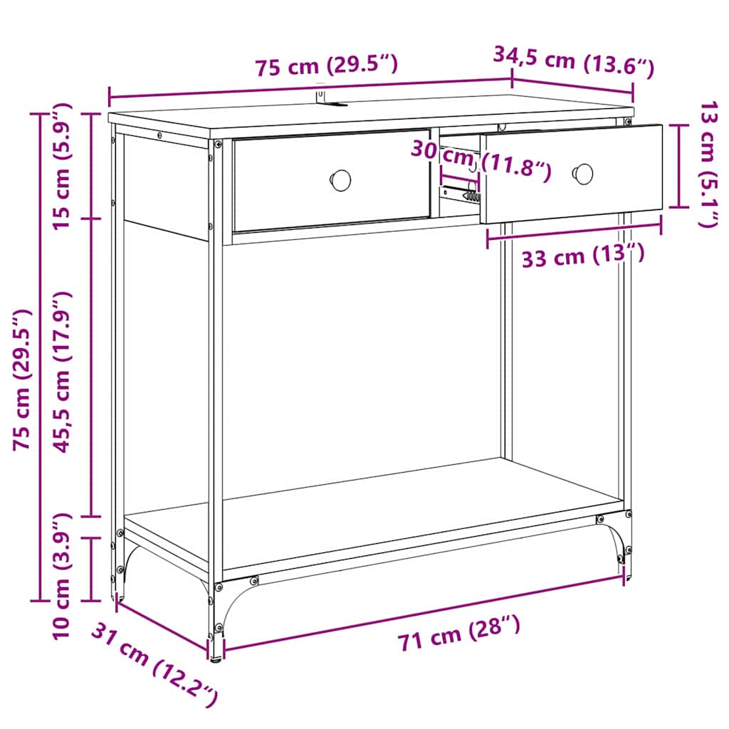 Konsolentisch Schwarz Eichen-Optik 75 x 34,5 x 75 cm