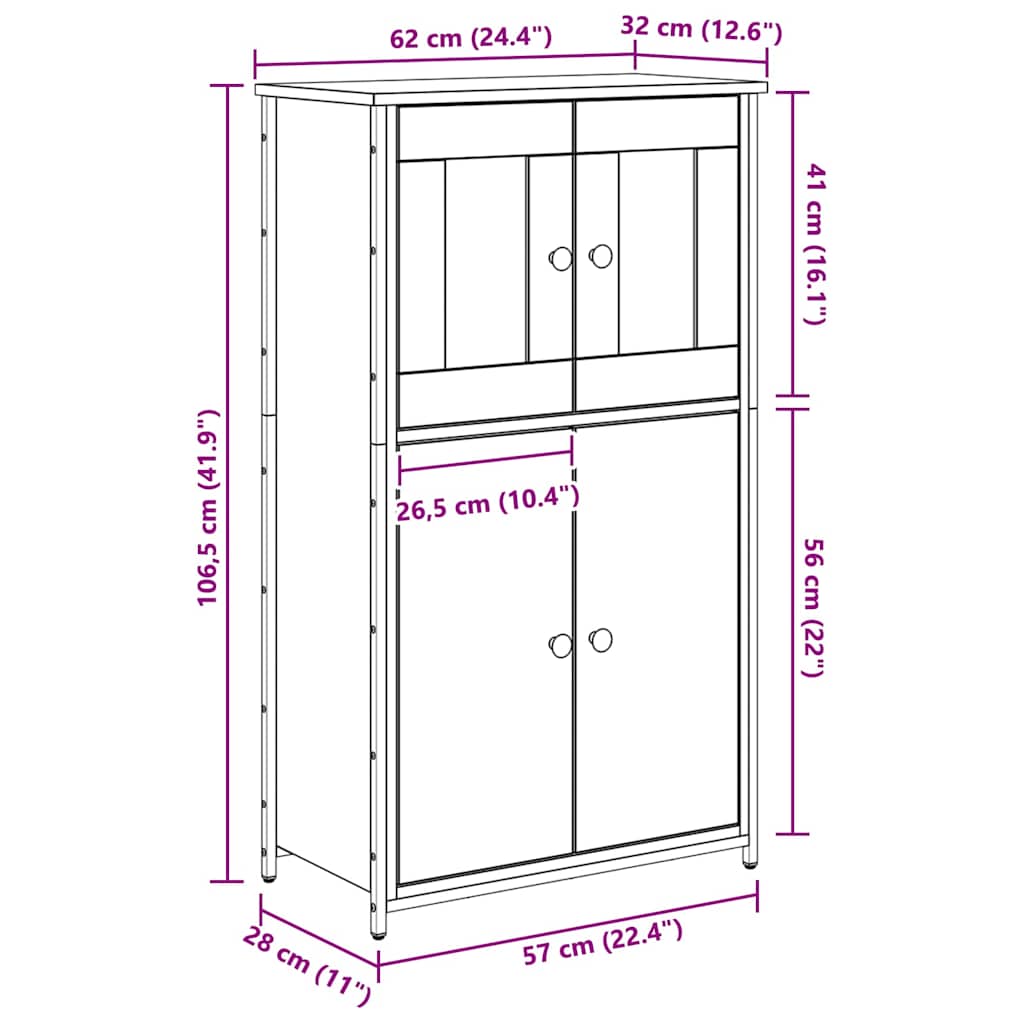 Highboard Altholz 62 x 32 x 106,5 cm Holzwerkstoff
