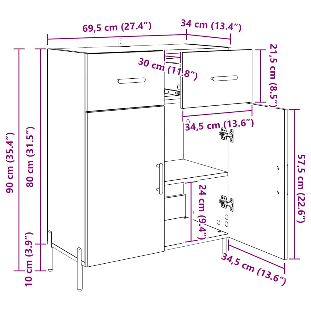 Sideboard Altholz 69,5 x 34 x 90 cm Holzwerkstoff