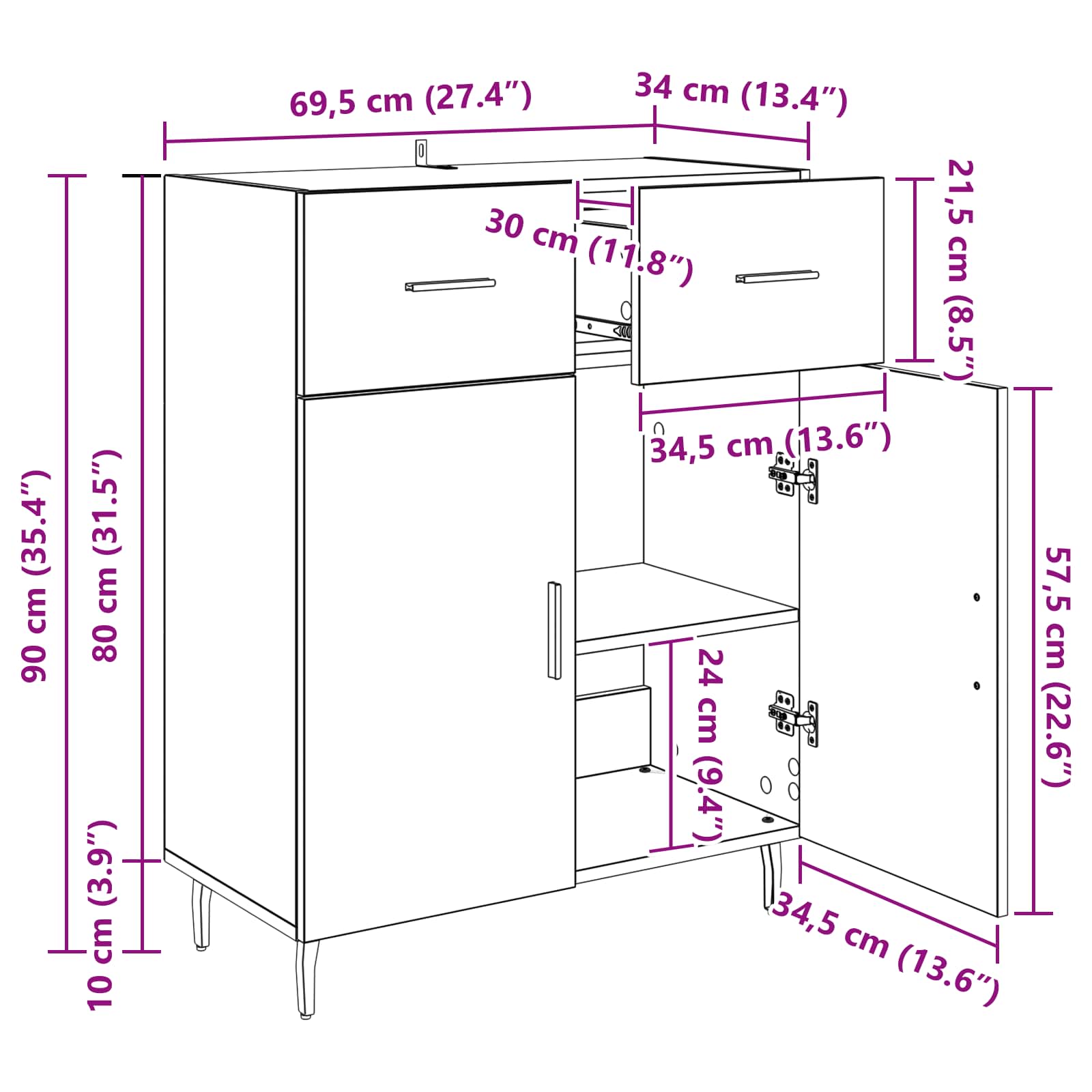 Sideboard Altholz 69,5 x 34 x 90 cm Holzwerkstoff