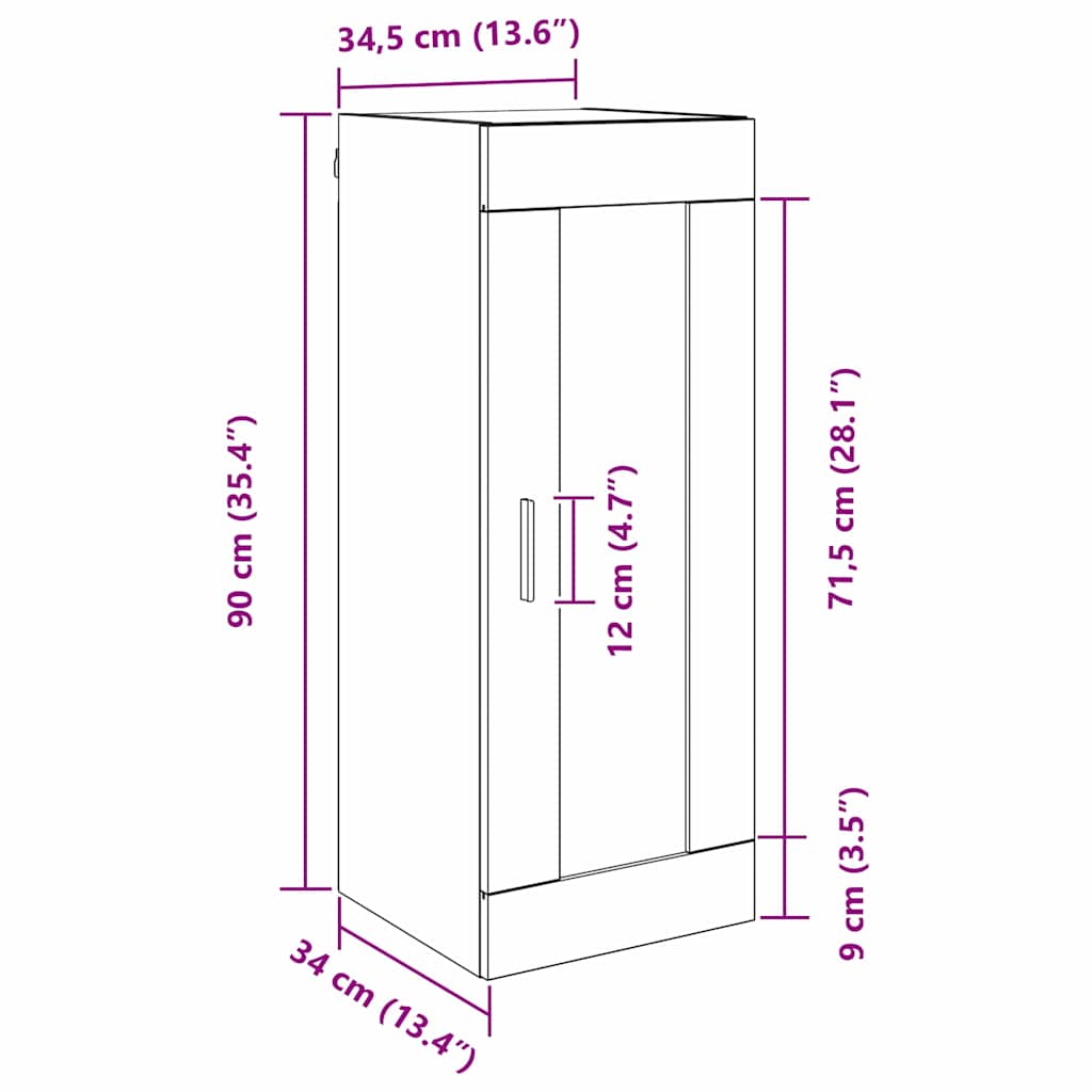 Wandschrank Schwarz Eichen-Optik 34,5 x 34 x 90 cm