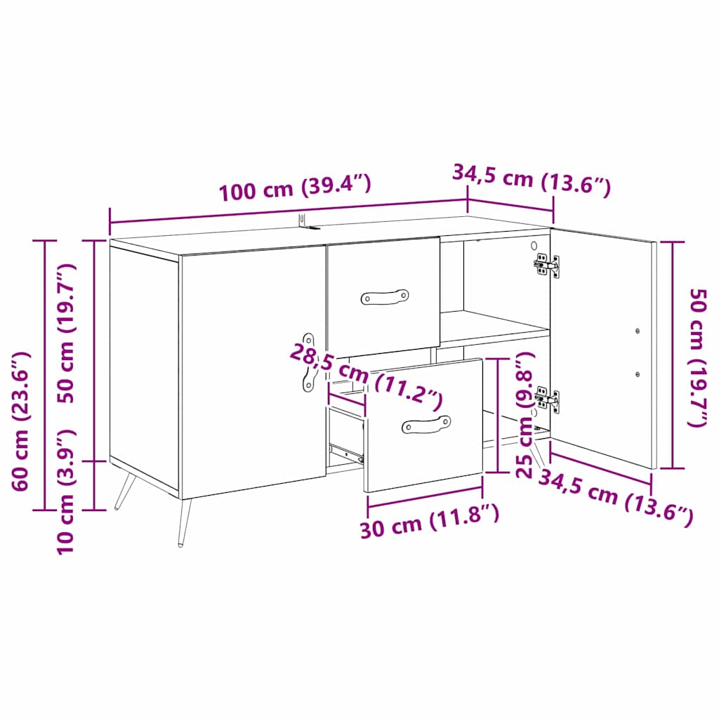 Sideboard Altholz 100 x 36 x 60 cm Holzwerkstoff