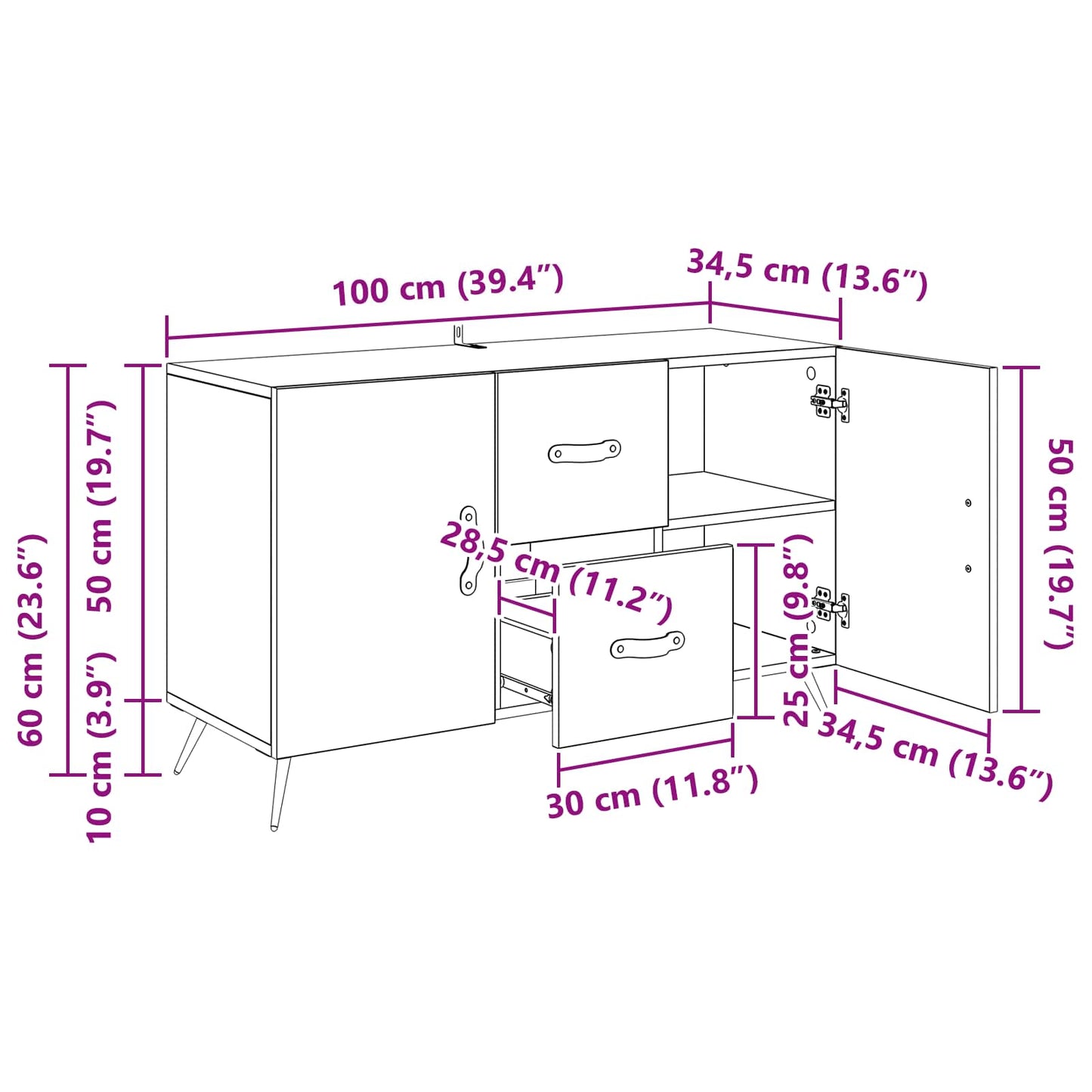 Sideboard Altholz 100 x 36 x 60 cm Holzwerkstoff