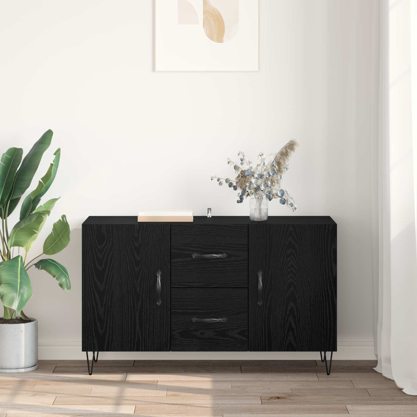 Sideboard Schwarz Eichen-Optik 100 x 36 x 60 cm Holzwerkstoff