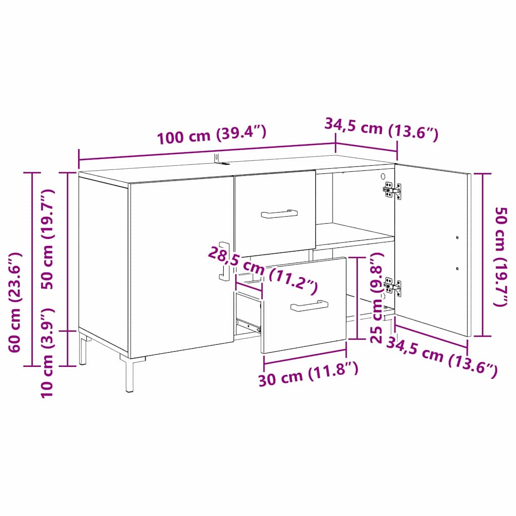 Sideboard Artisan-Eiche 100 x 36 x 60 cm Holzwerkstoff