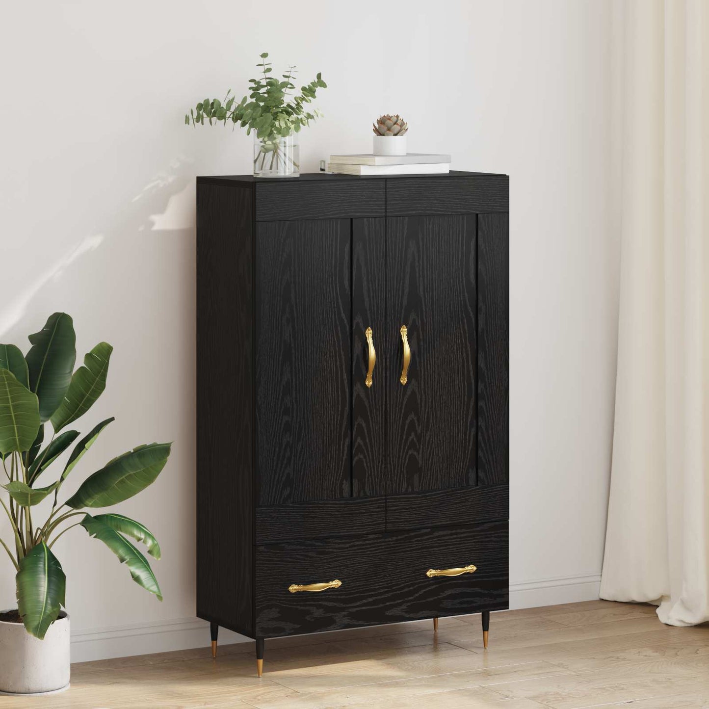Highboard Schwarz Eichen-Optik 69,5 x 31 x 115 cm Holzwerkstoff