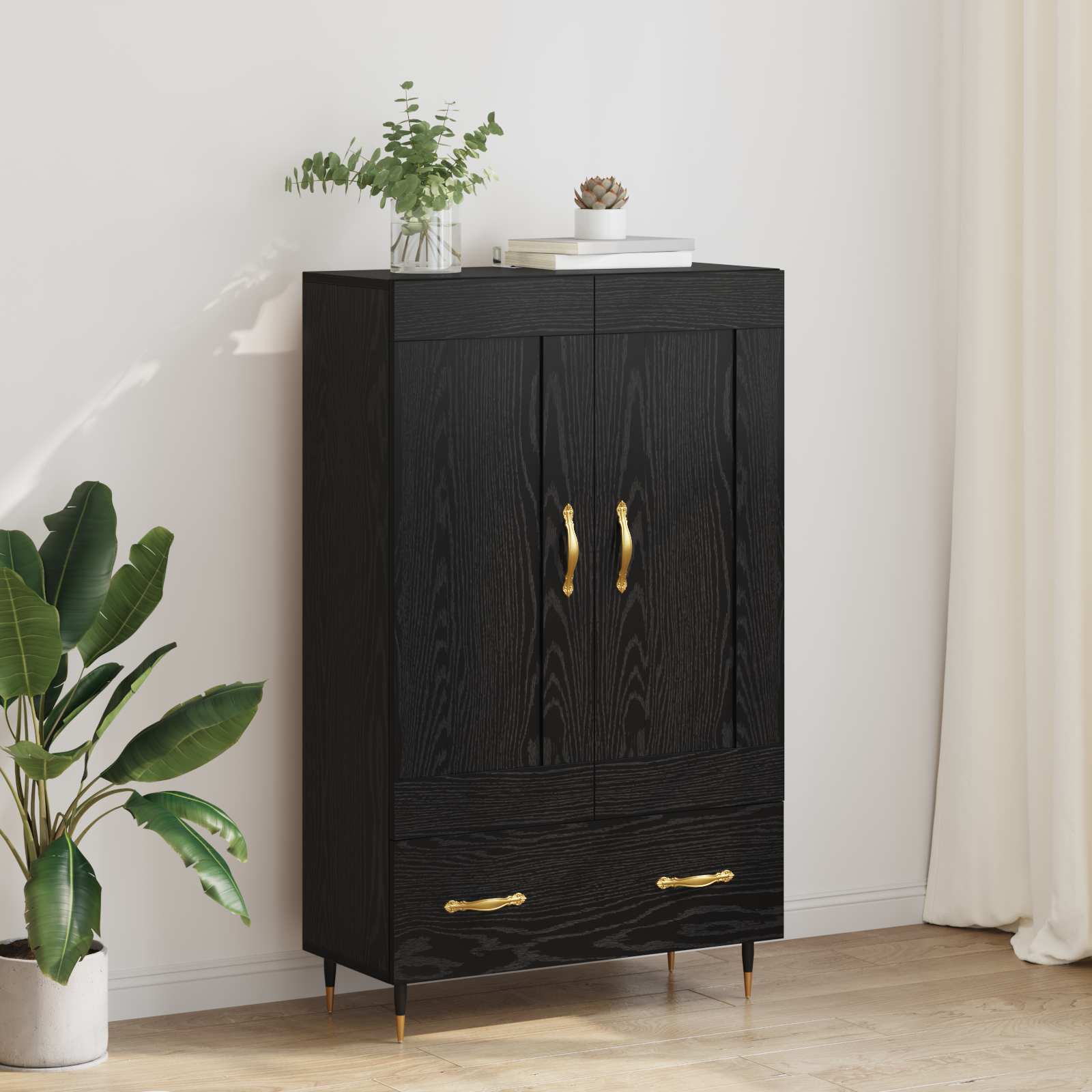 Highboard Schwarz Eichen-Optik 69,5 x 31 x 115 cm Holzwerkstoff