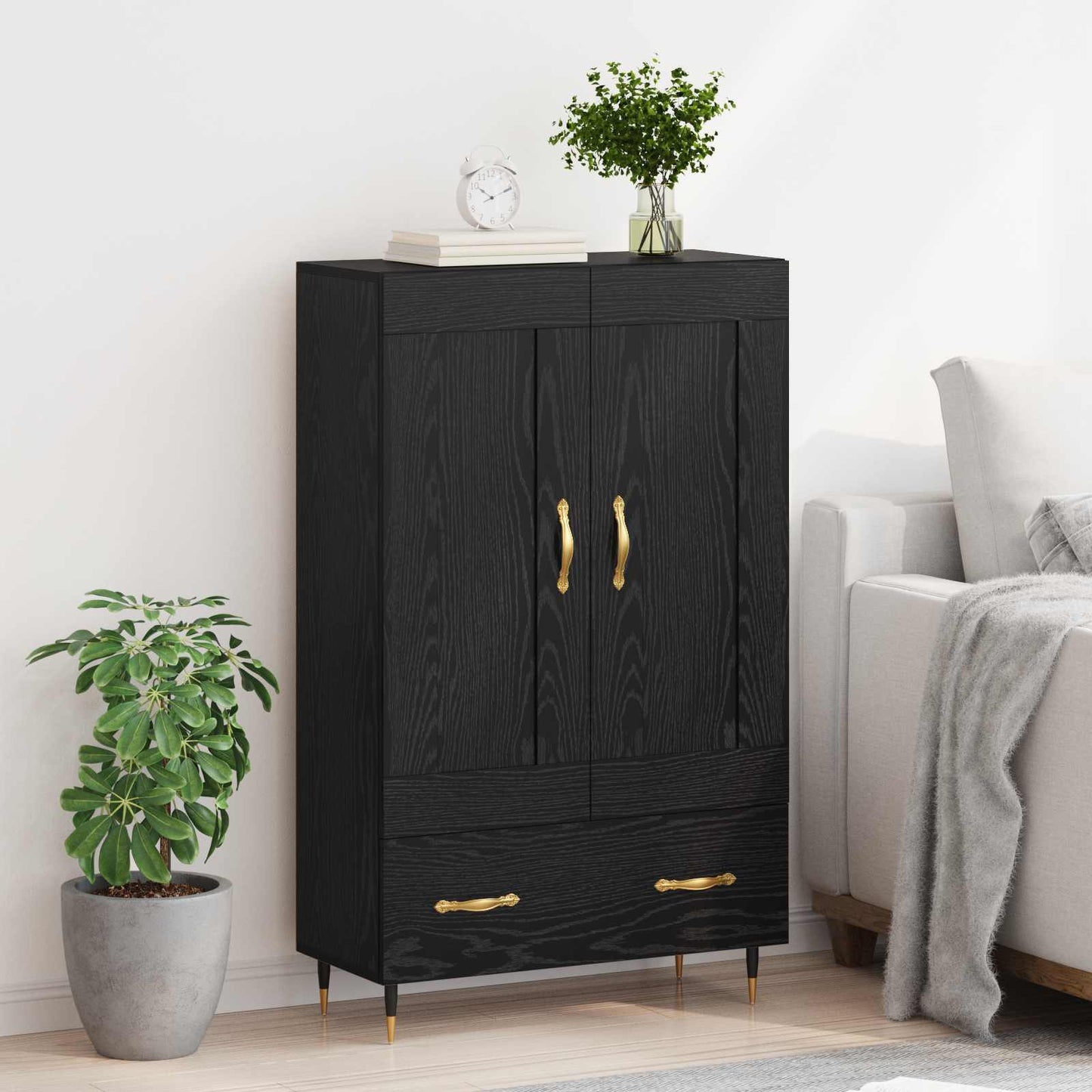 Highboard Schwarz Eichen-Optik 69,5 x 31 x 115 cm Holzwerkstoff