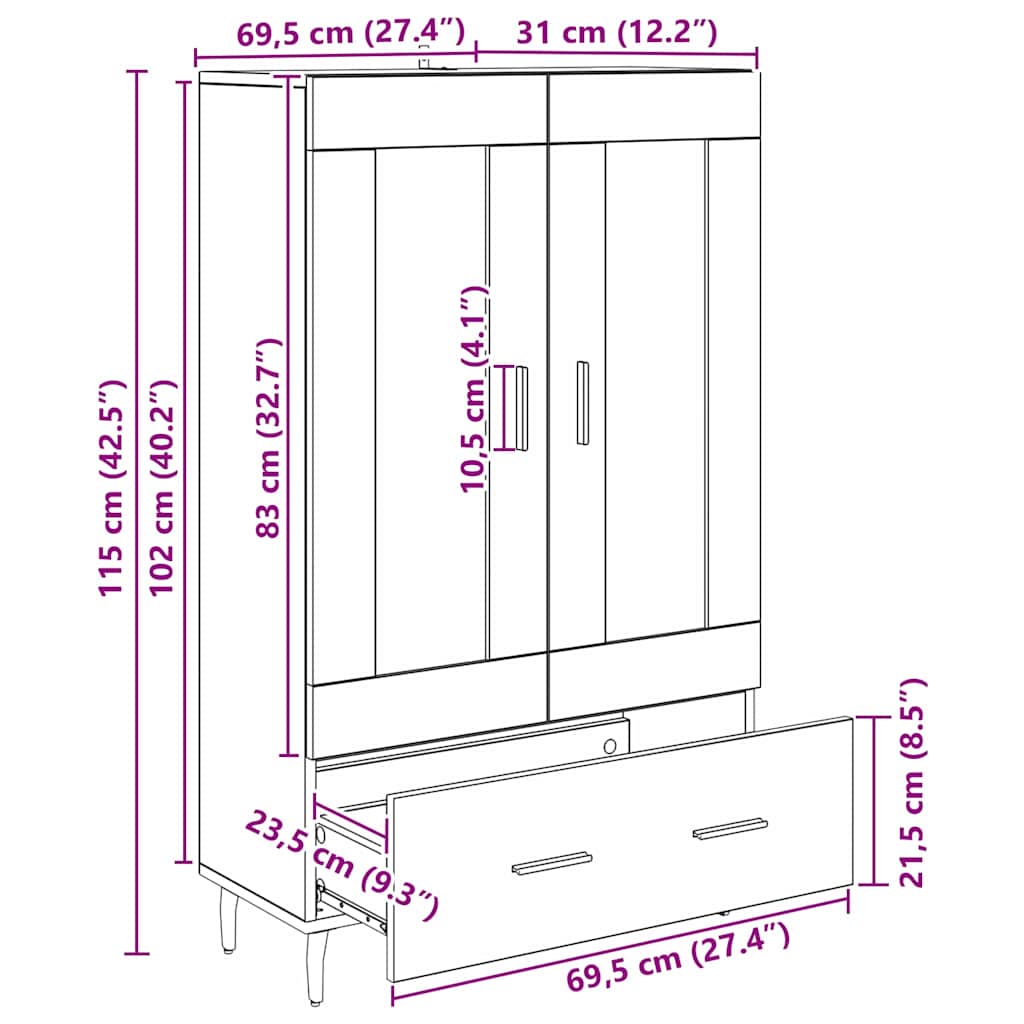 Highboard Altholz 69,5 x 31 x 115 cm Holzwerkstoff