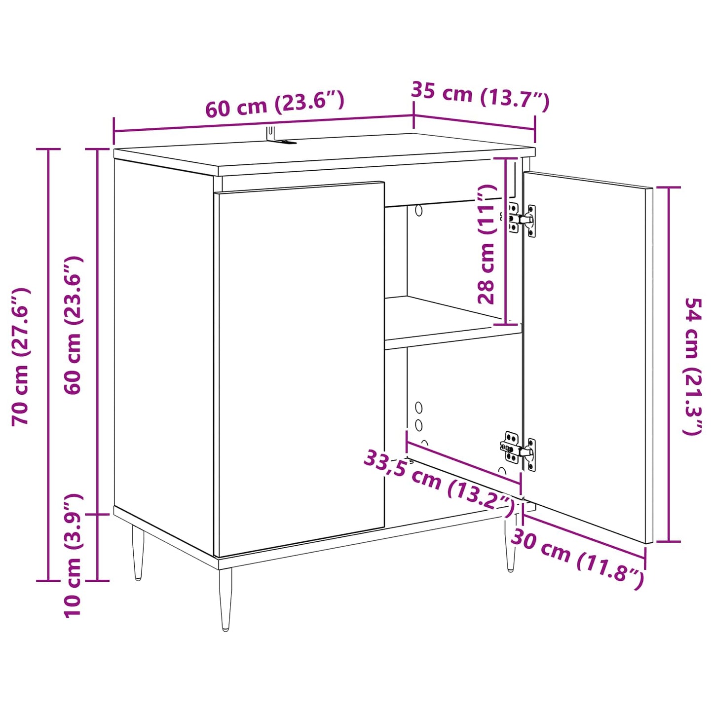 Sideboard Altholz 60 x 35 x 70 cm Holzwerkstoff