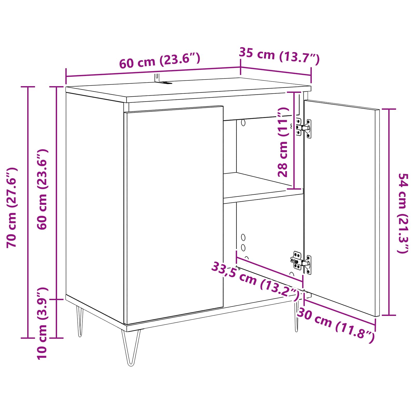 Sideboard Altholz 60 x 35 x 70 cm Holzwerkstoff