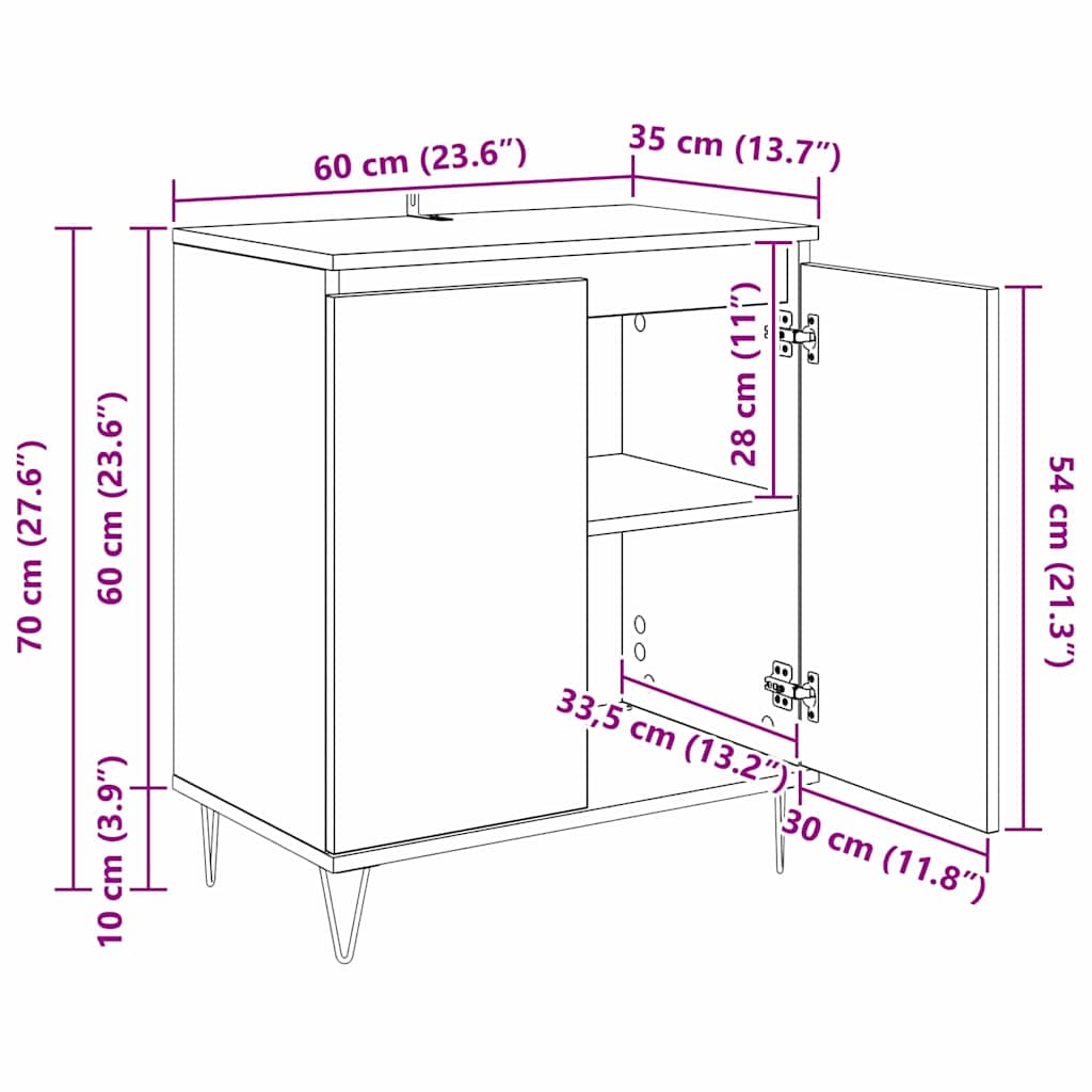 Sideboard Schwarz Eichen-Optik 60 x 35 x 70 cm Holzwerkstoff