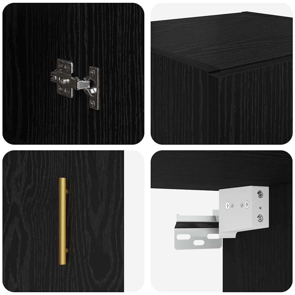Wandschrank Schwarz Eichen-Optik 34,5 x 34 x 90 cm