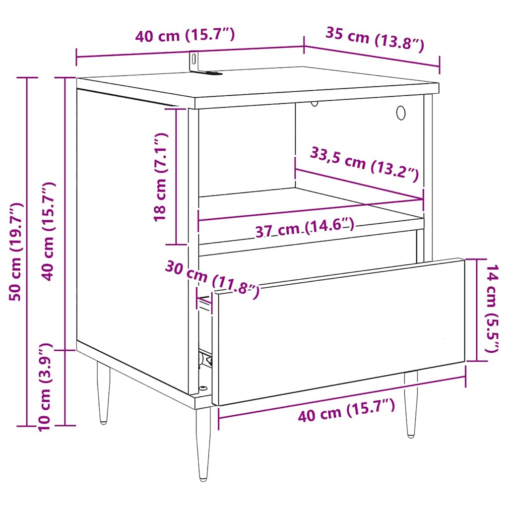 Nachttisch 2 Stk. Artisan-Eiche 40 x 35 x 50 cm Holzwerkstoff