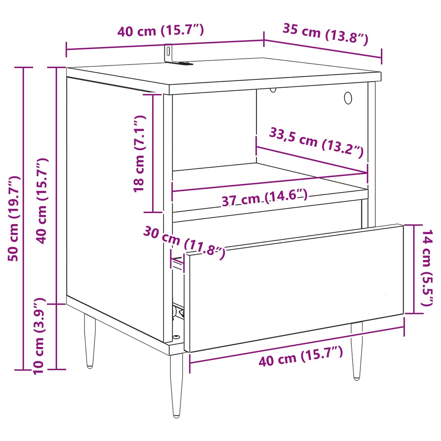 Nachttisch 2 Stk. Schwarz Eichen-Optik 40 x 35 x 50 cm