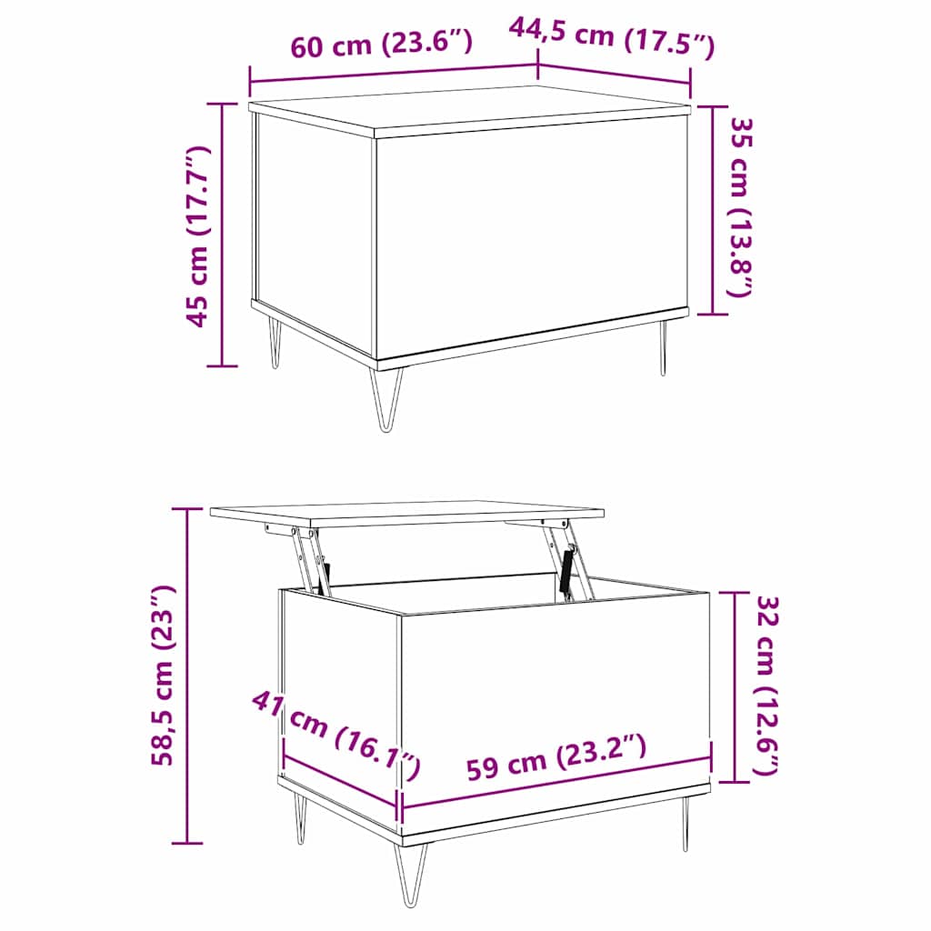 Couchtisch Schwarz Eichen-Optik 60 x 44,5 x 45 cm Holzwerkstoff