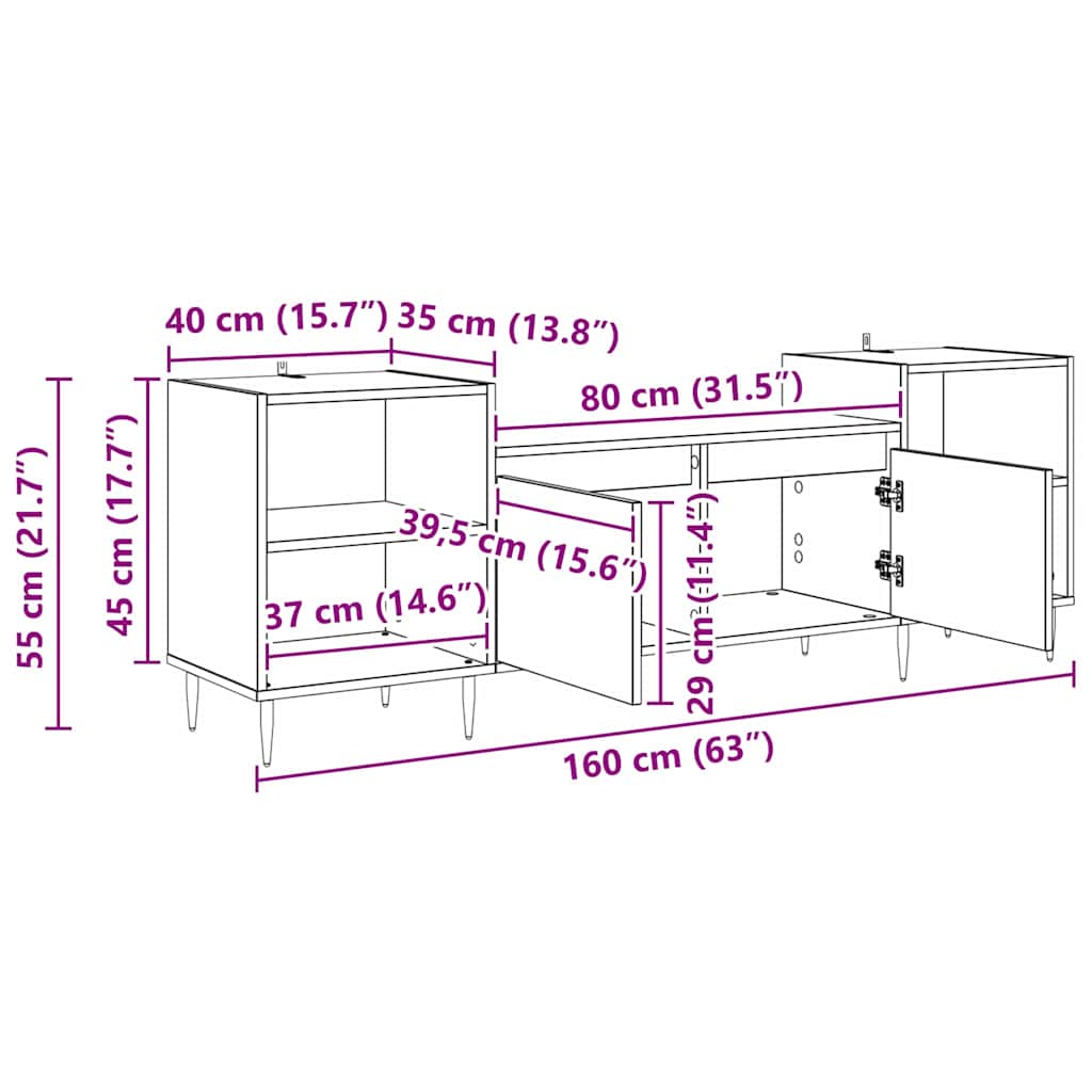 TV-Schränk 160 x 35 x 55 cm Schwarz Eichen-Optik Holzwerkstoff