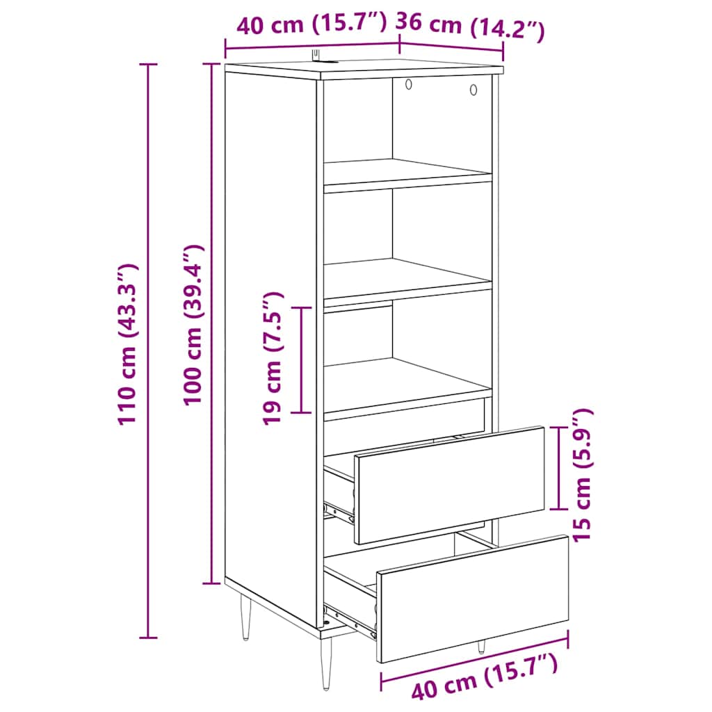 Highboard Altholz 40 x 36 x 110 cm Holzwerkstoff