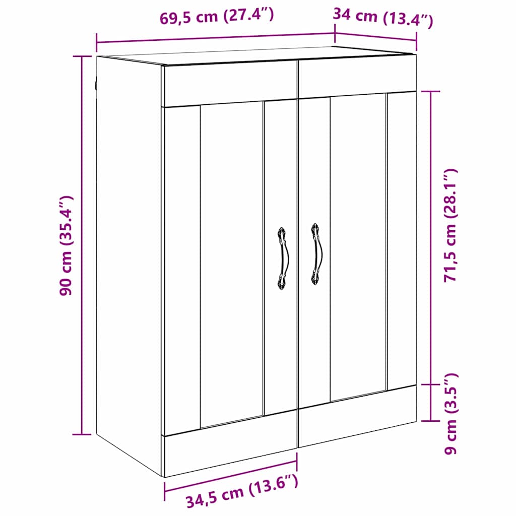 Wandschrank Schwarz Eichen-Optik 69,5 x 34 x 90 cm
