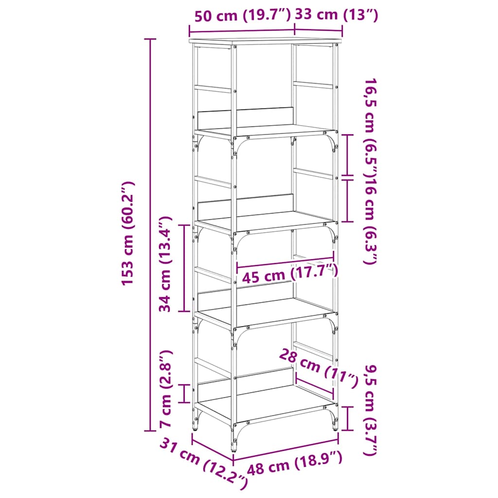 Bücherregal 4 Ebenen 50 x 33 x 153 cm Holzwerkstoff