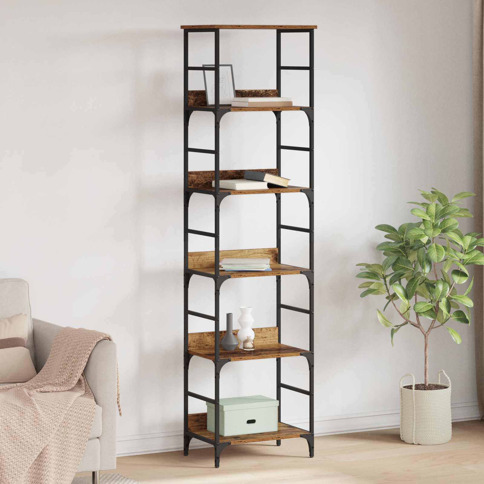 Bücherregal 5 Ebenen 50 x 33 x 188,5 cm Holzwerkstoff Altholz
