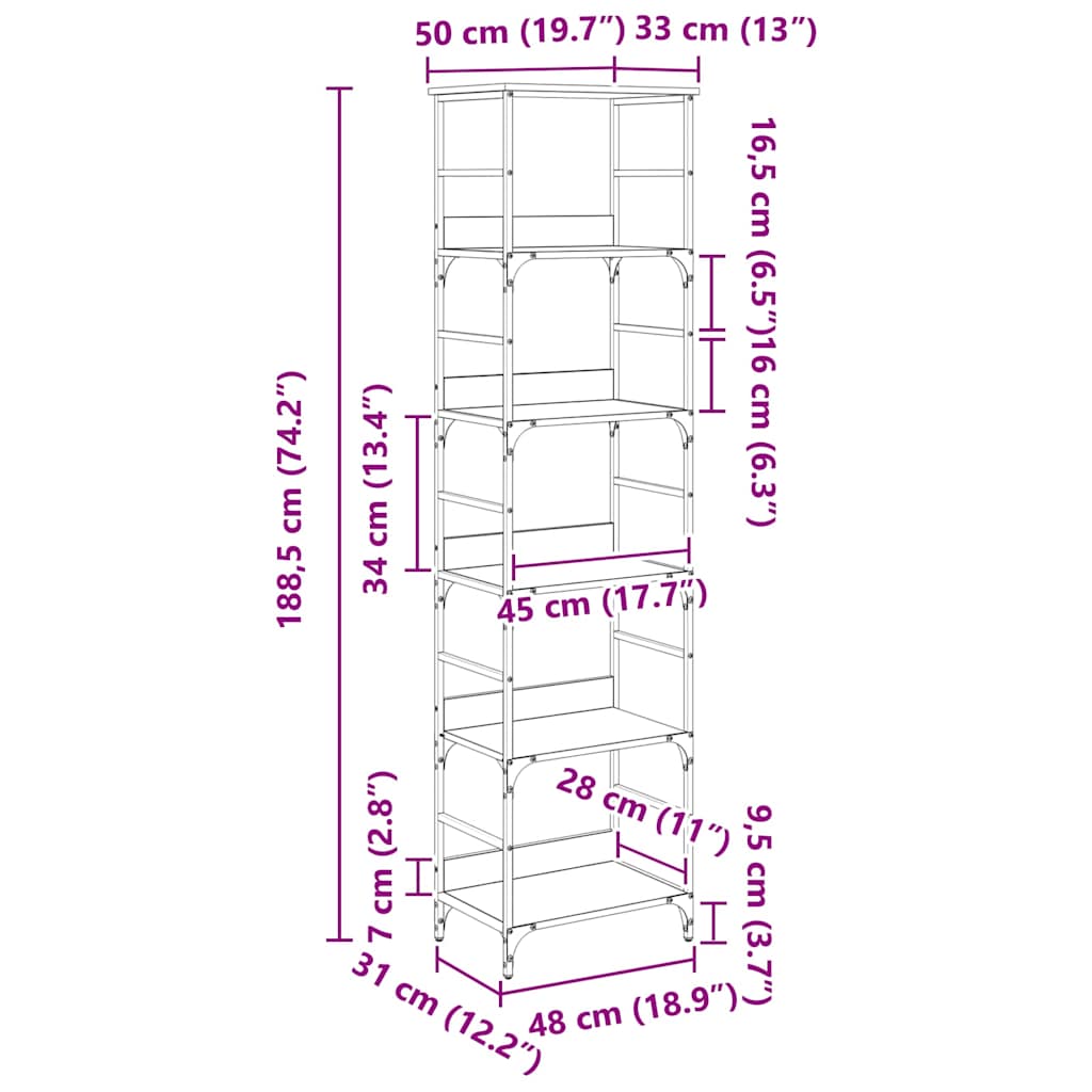 Bücherregal 5 Ebenen 50 x 33 x 188,5 cm Holzwerkstoff