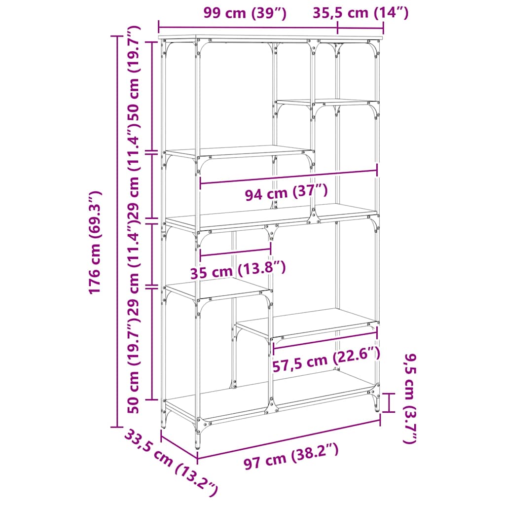 Bücherregal 5 Ebenen 99 x 35,5 x 176 cm Holzwerkstoff