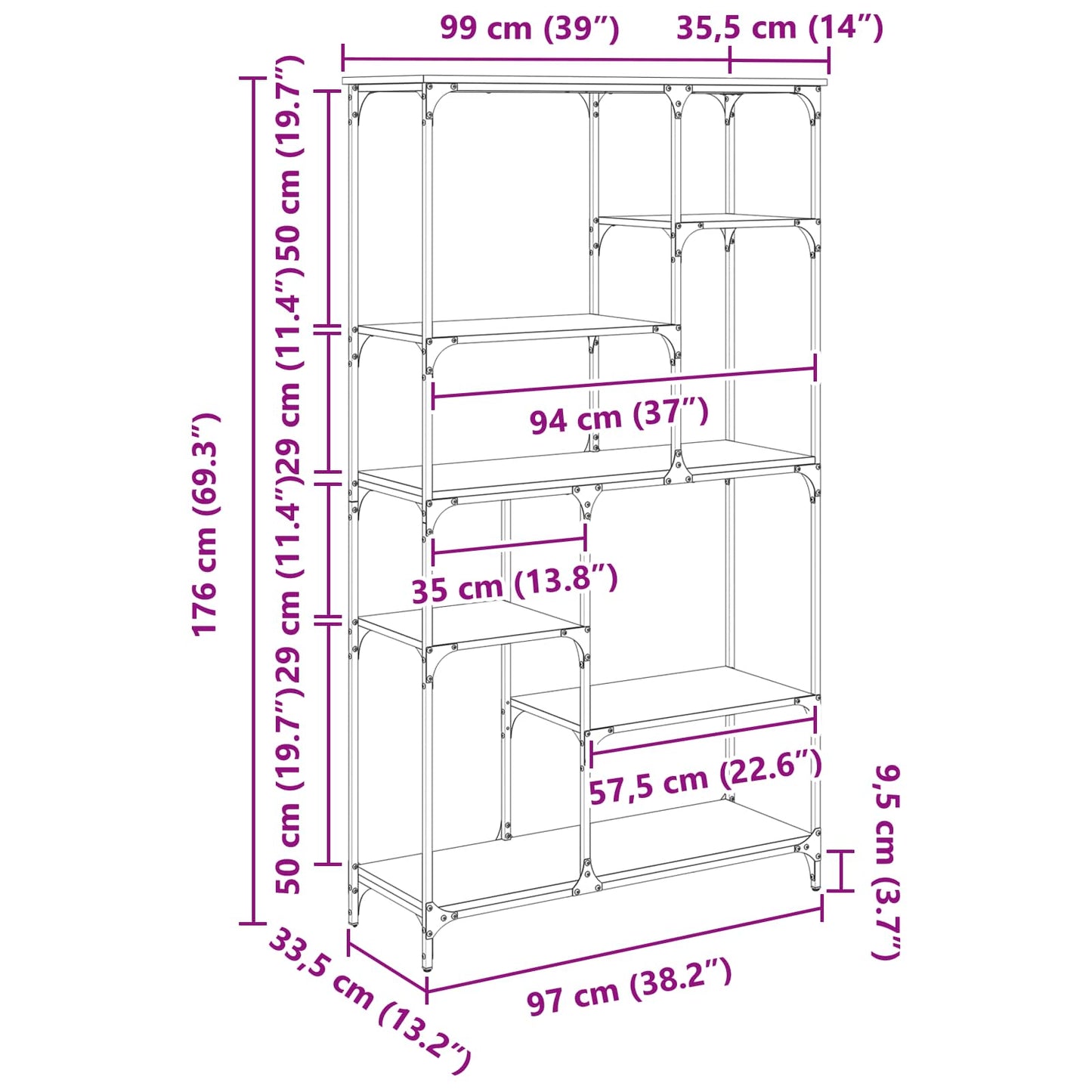 Bücherregal 5 Ebenen 99 x 35,5 x 176 cm Holzwerkstoff