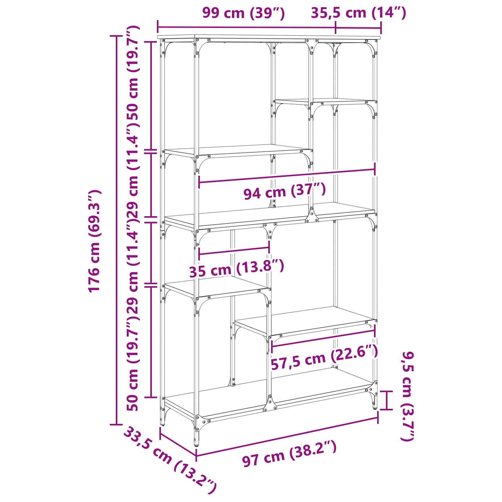 Bücherregal 5 Ebenen 99 x 35,5 x 176 cm Holzwerkstoff