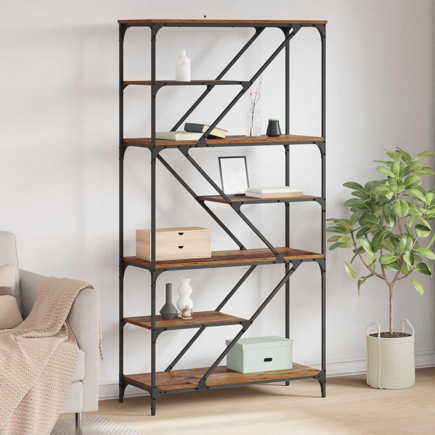 Bücherregal 9 Ebenen 91 x 36 x 176 cm Holzwerkstoff Altholz