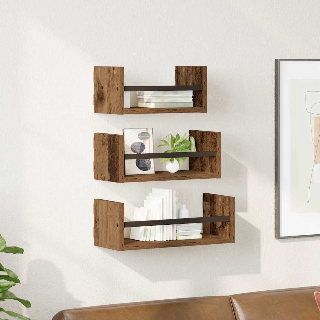 Wandregal-Set 3 stk. Altholz 40x16x14cm Holzwerkstoff
