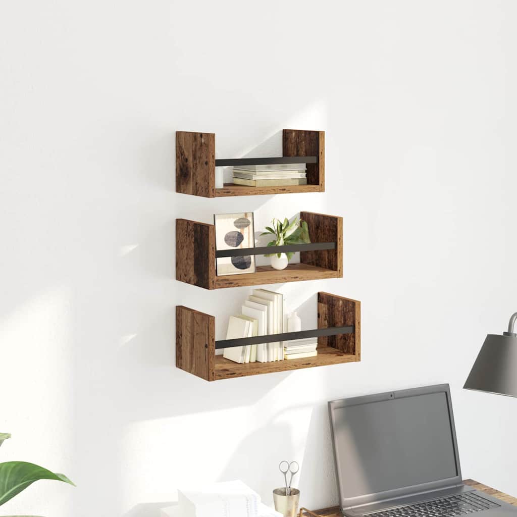 Wandregal-Set 3 stk. Altholz 40x16x14cm Holzwerkstoff