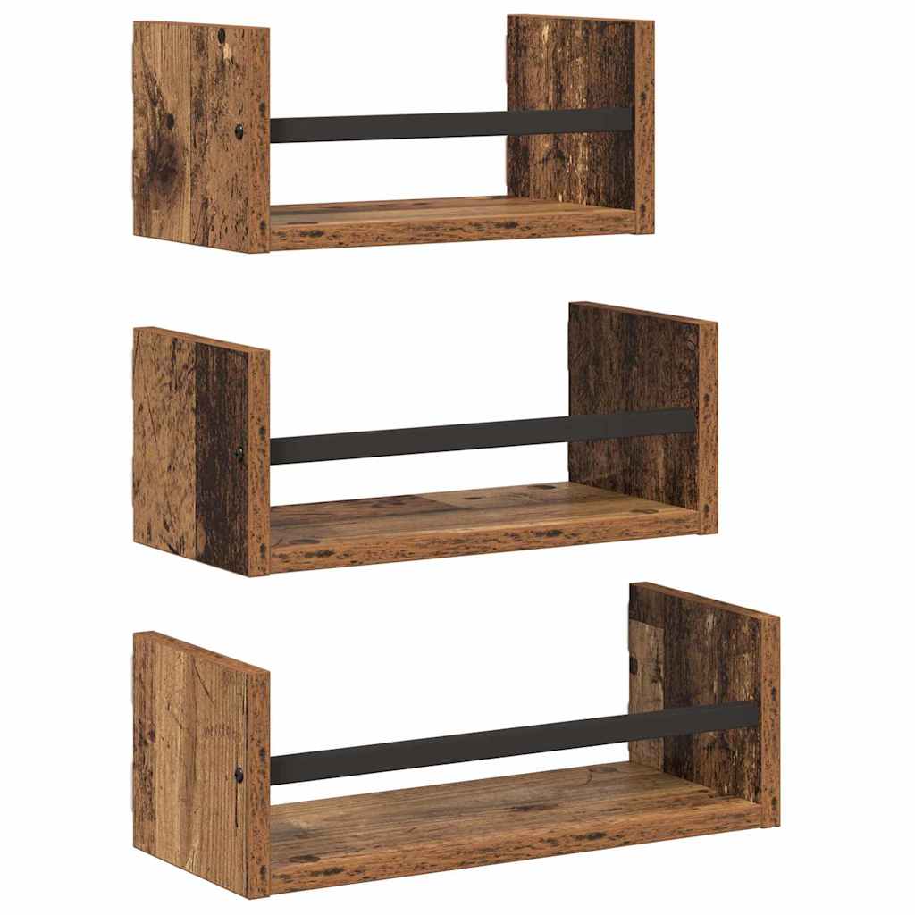 Wandregal-Set 3 stk. Altholz 40x16x14cm Holzwerkstoff