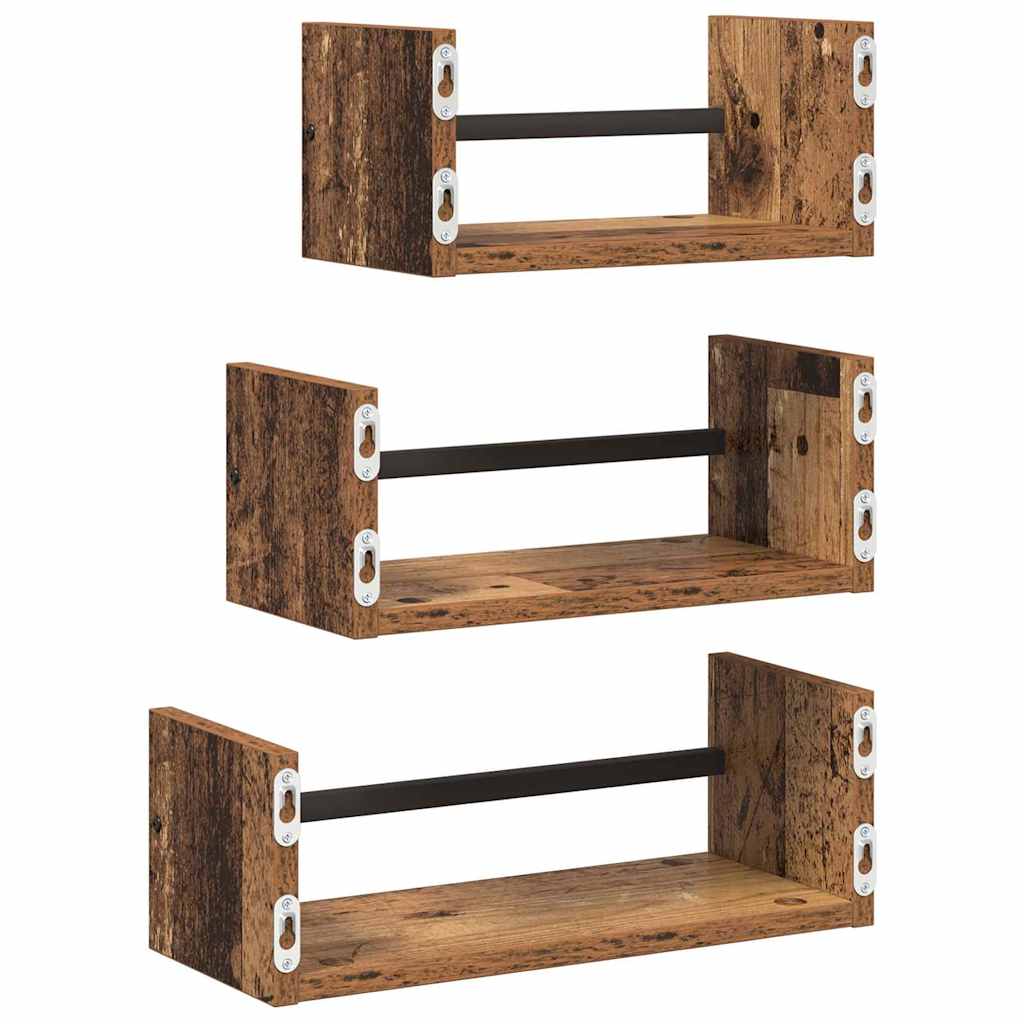 Wandregal-Set 3 stk. Altholz 40x16x14cm Holzwerkstoff