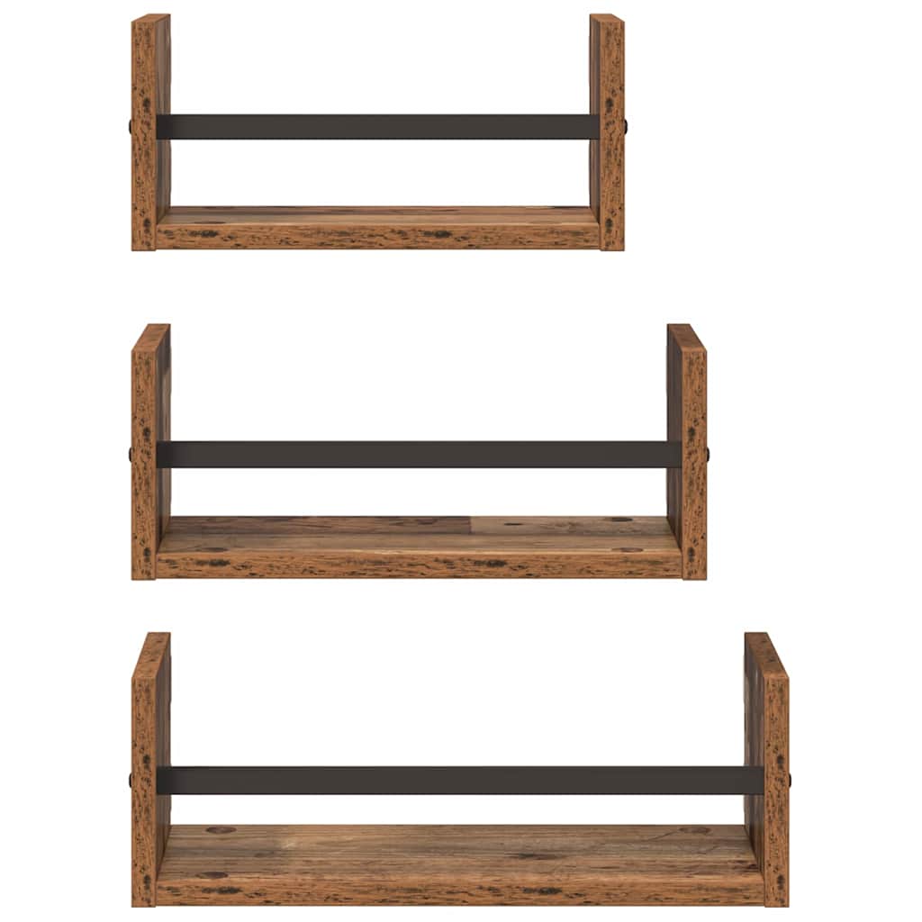 Wandregal-Set 3 stk. Altholz 40x16x14cm Holzwerkstoff