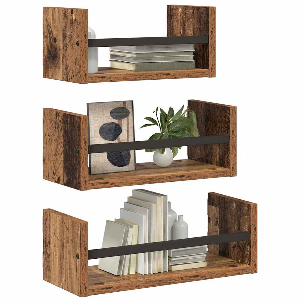 Wandregal-Set 3 stk. Altholz 40x16x14cm Holzwerkstoff