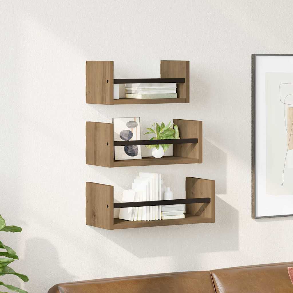 Wandregal-Set 3 stk. Artisan-Eiche 40x16x14cm Holzwerkstoff