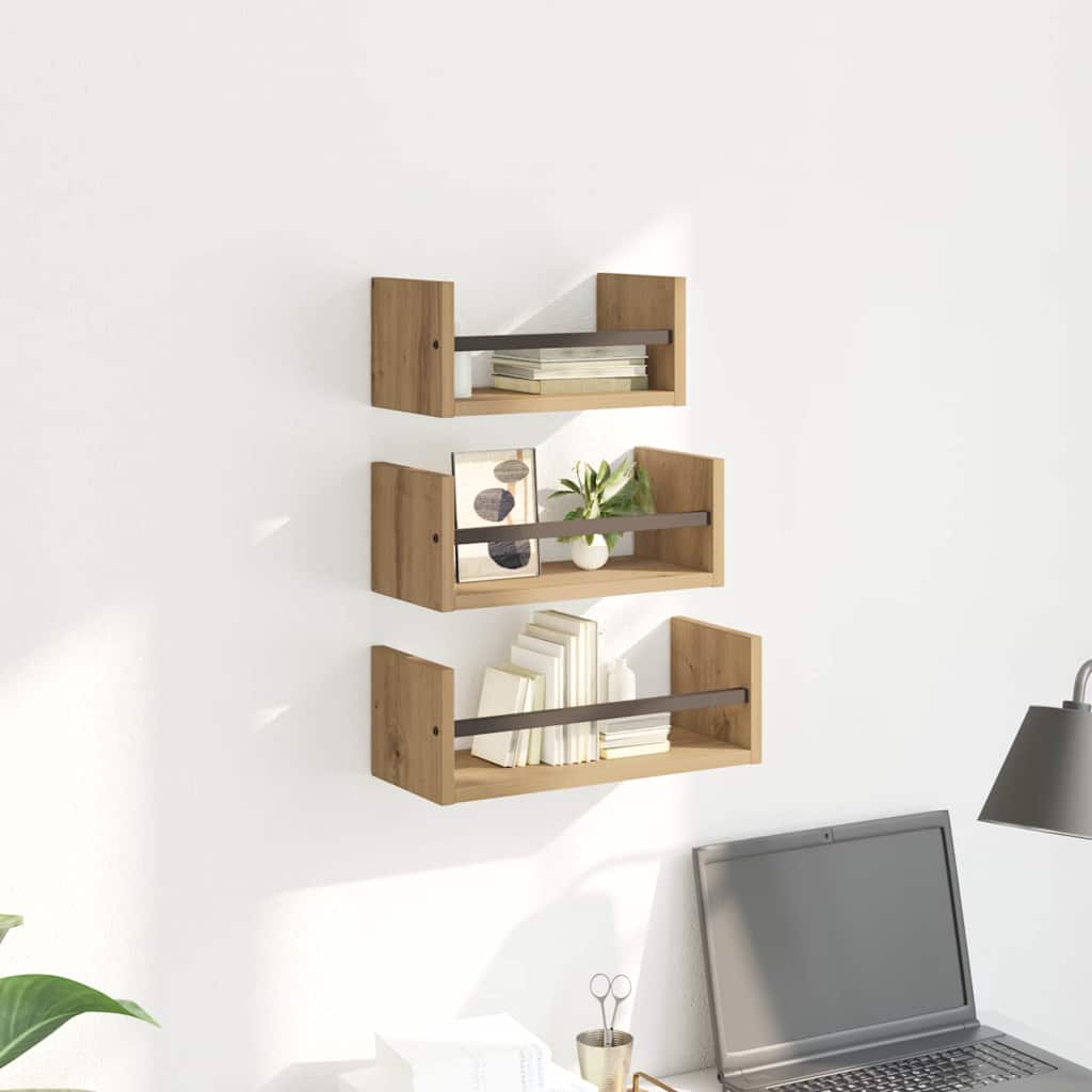 Wandregal-Set 3 stk. Artisan-Eiche 40x16x14cm Holzwerkstoff
